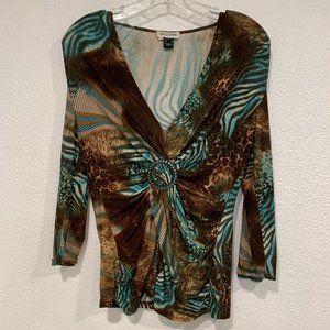 Bellessa Stretch Top V-Neck Ruched Top Womens Sz 4